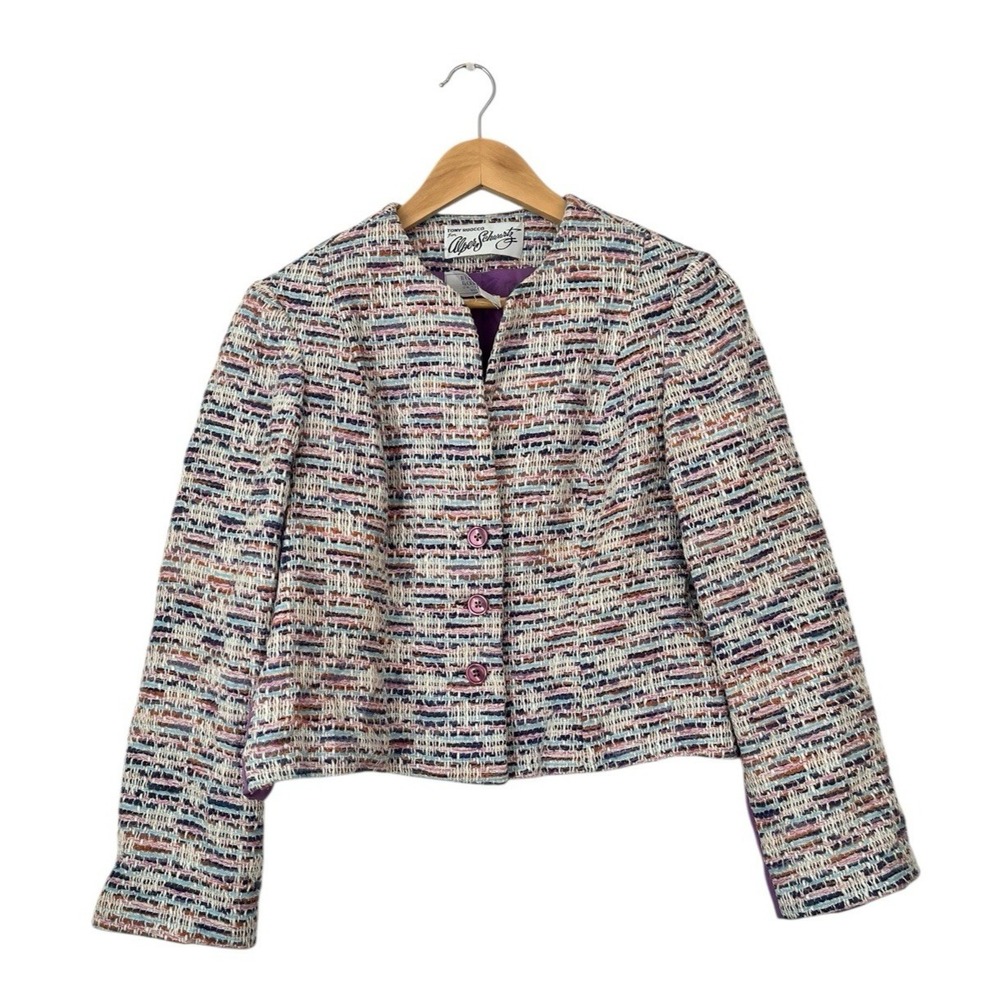 Vtg Bergdorf Goodman Alper Schwartz Purple Tweed Check Jacket Blazer 1960s Large